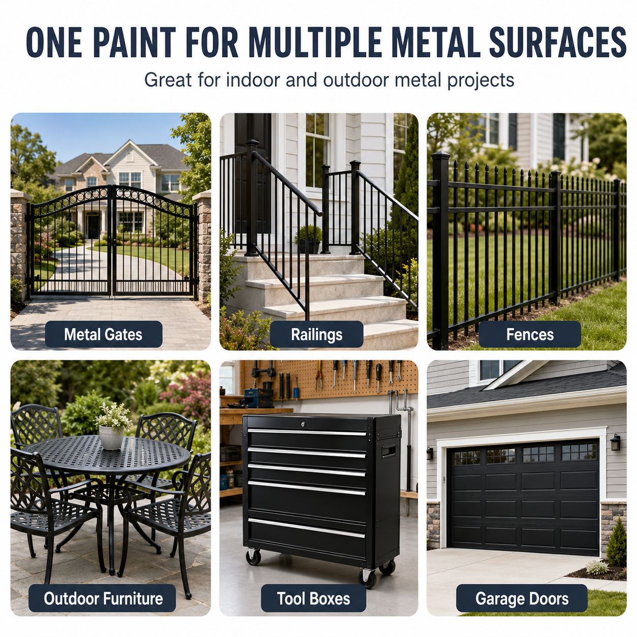 CIONIA Metal Paint Kit, 35 oz Black Metal Paint for Railings, Gates, Fences, Trailers & Tool Boxes, Rust Resistant Semi-Matte Finish, Low Odor DIY Paint with Roller & Brush