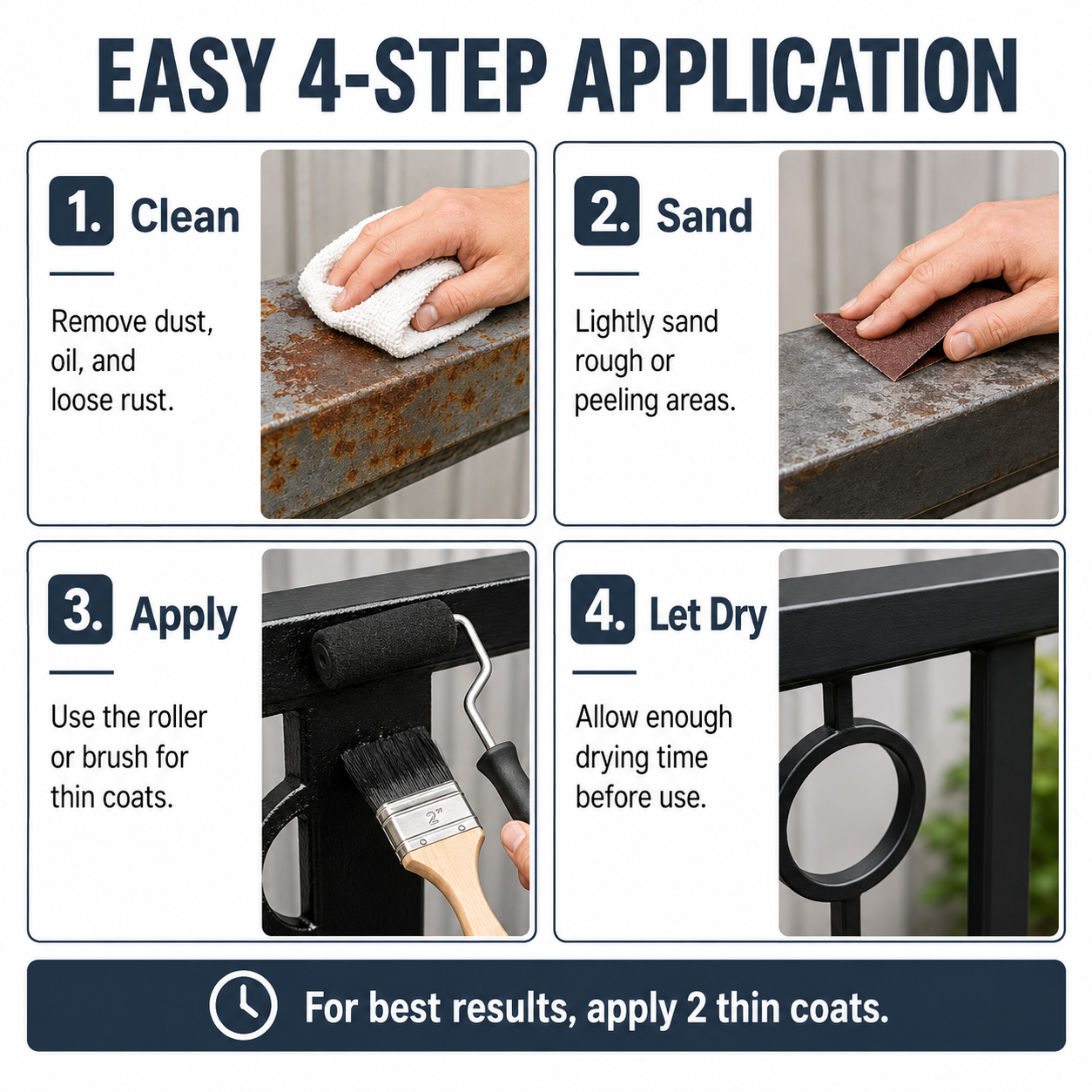 CIONIA Metal Paint Kit, 35 oz Black Metal Paint for Railings, Gates, Fences, Trailers & Tool Boxes, Rust Resistant Semi-Matte Finish, Low Odor DIY Paint with Roller & Brush