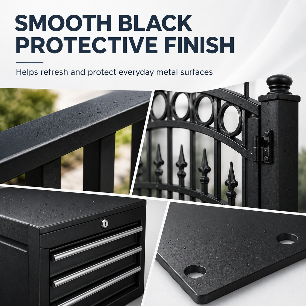 CIONIA Metal Paint Kit, 35 oz Black Metal Paint for Railings, Gates, Fences, Trailers & Tool Boxes, Rust Resistant Semi-Matte Finish, Low Odor DIY Paint with Roller & Brush